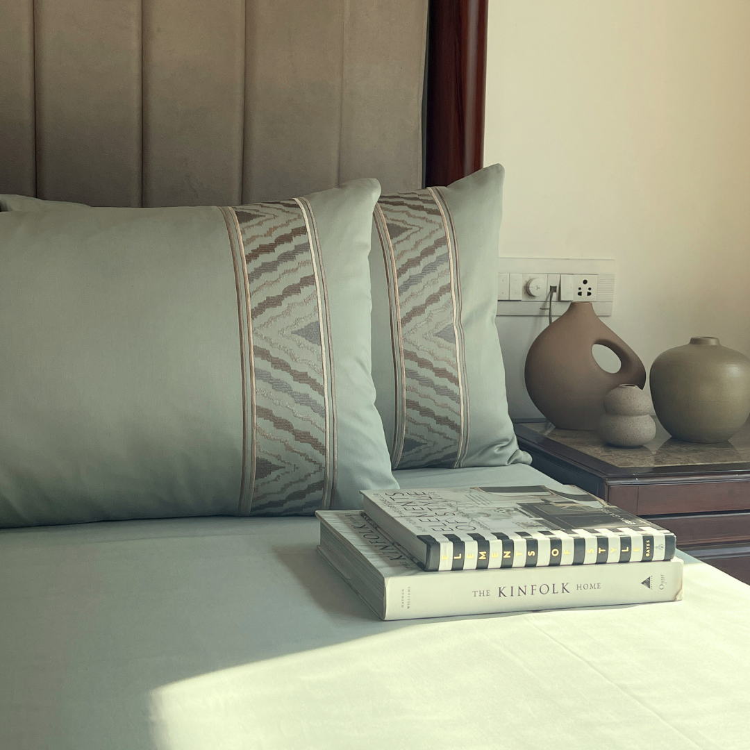 Zurich Sage Green 300TC Cotton Bed Sheet with 2 Embroidered Pillow Covers