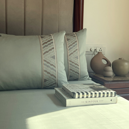 Zurich Sage Green 300TC Cotton Bed Sheet with 2 Embroidered Pillow Covers