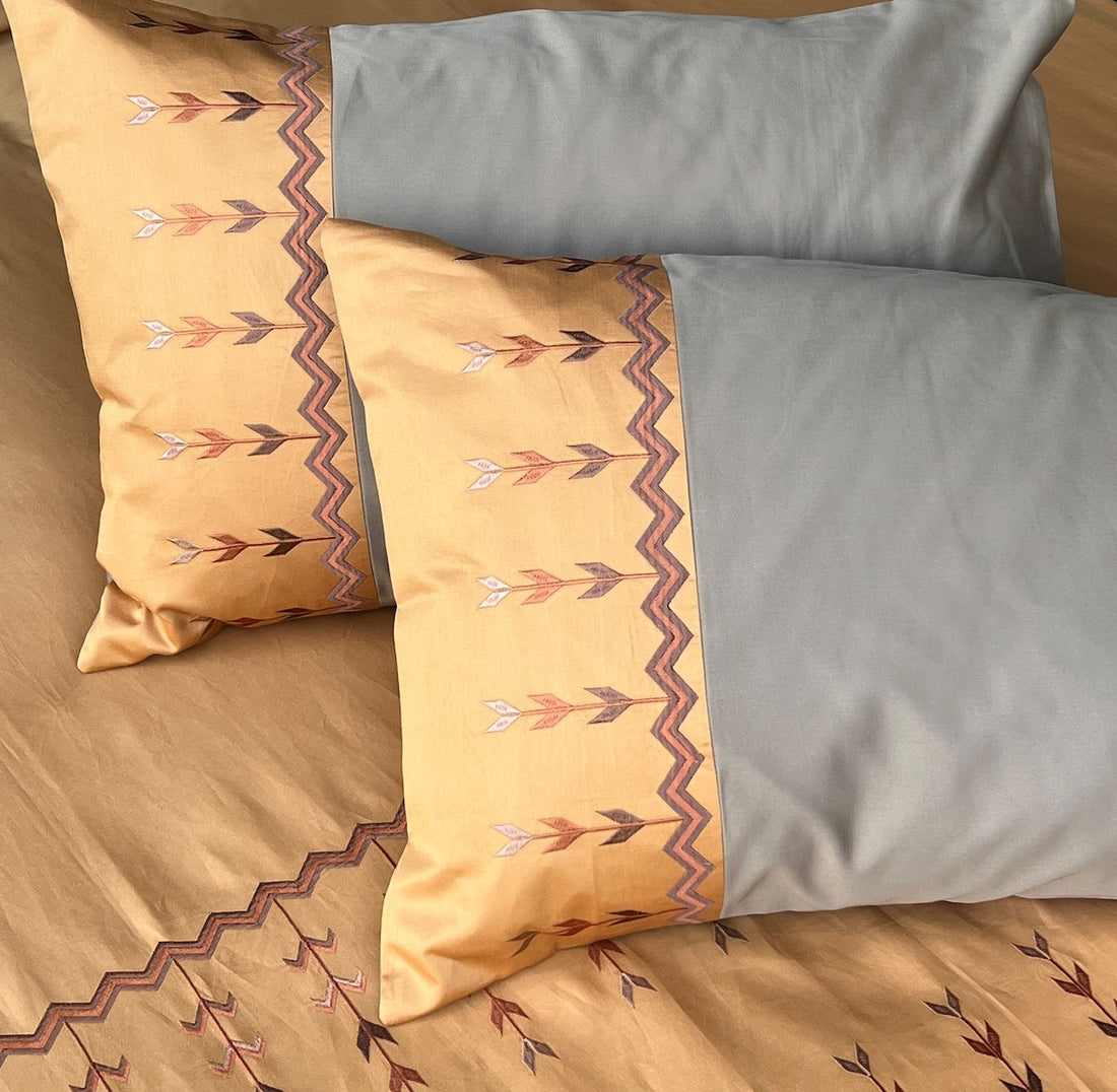 Aero Honey Mustard And Mocha Embroidered Bedsheet Set
