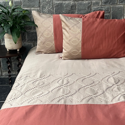 Exon Sand And Terracotta Embroidered Bedsheet Set