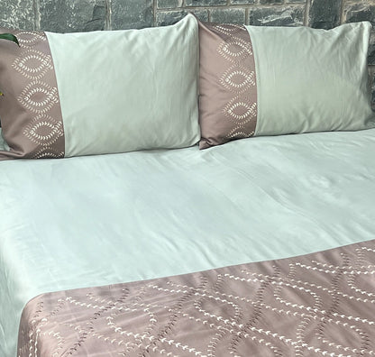 Exon Sage Green And Taupe Embroidered Bedsheet Set