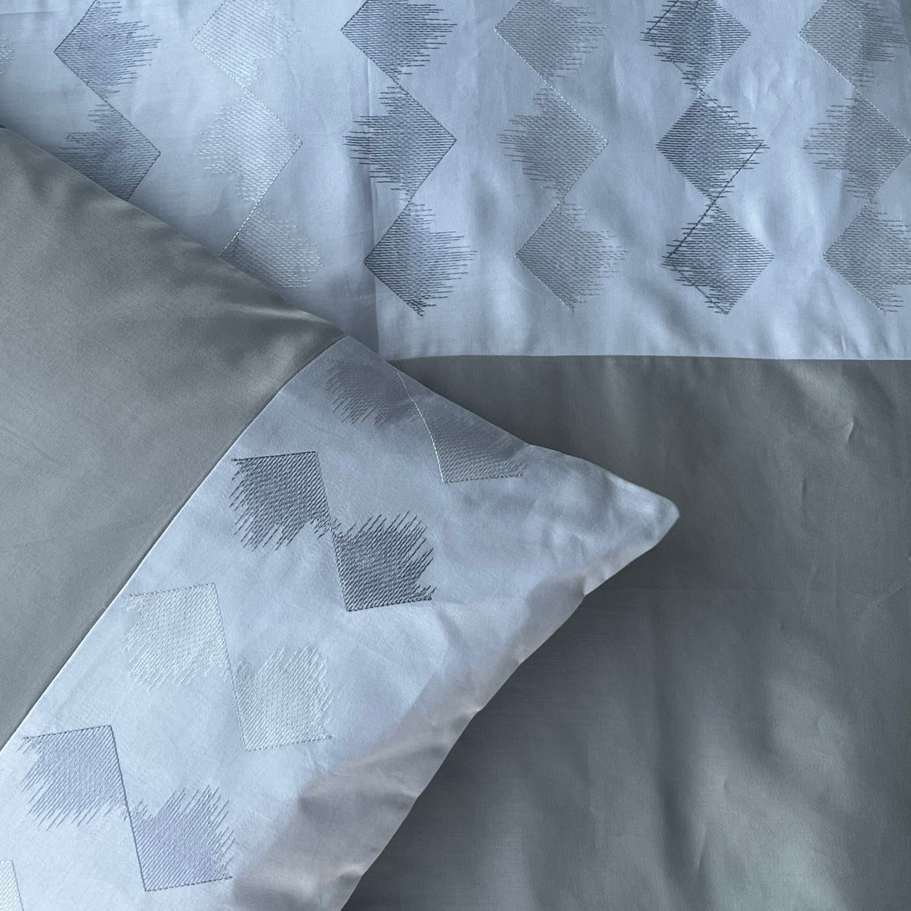Peak Smoke Blue And Slate Embroidered Bedsheet Set