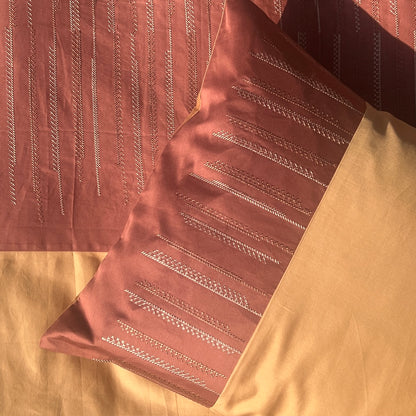 Speckle Terracotta And Honey Mustard Embroidered Bedsheet Set