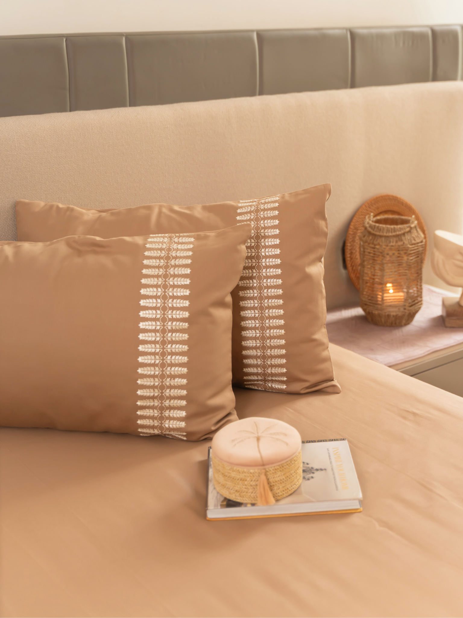 Elise Beige Cotton Embroidered Duvet Cover With Bedsheet And 2 Pillow Covers