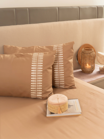 Elise Beige Cotton Embroidered Duvet Cover With Bedsheet And 2 Pillow Covers