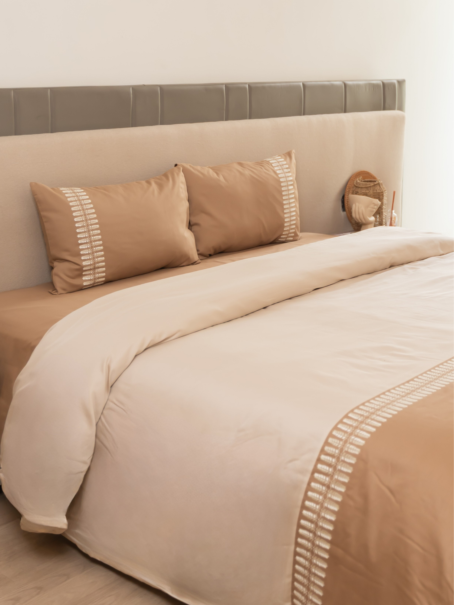 Hazel Beige Elise Cotton Embroidered Duvet Cover