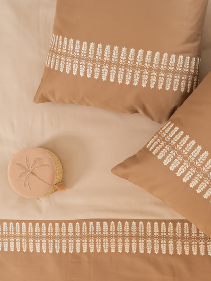 Elise Beige Cotton Embroidered Duvet Cover With Bedsheet And 2 Pillow Covers