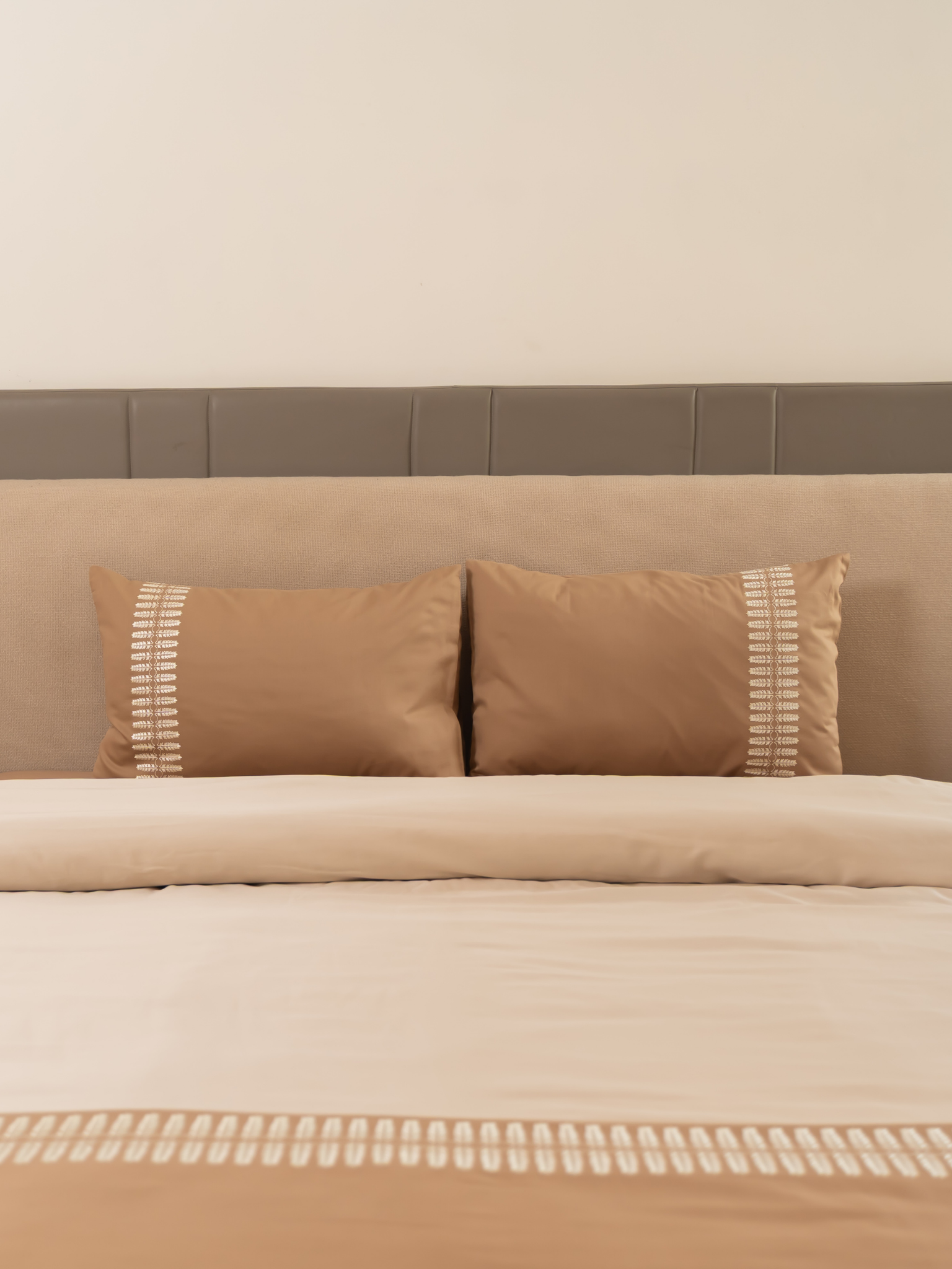 Elise Beige Cotton Embroidered Duvet Cover With Bedsheet And 2 Pillow Covers