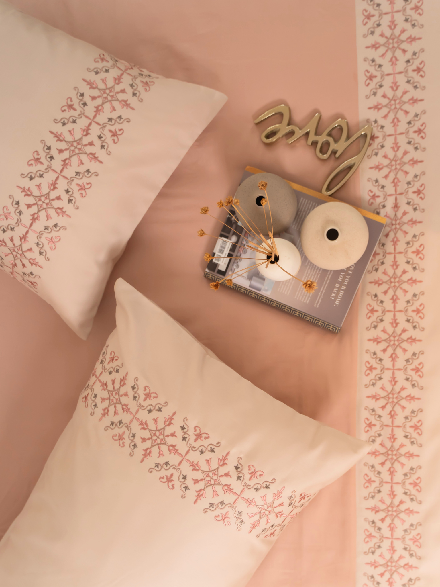 Luna Rose Cotton Embroidered Duvet Cover With Bedsheet And 2 Pillow Covers