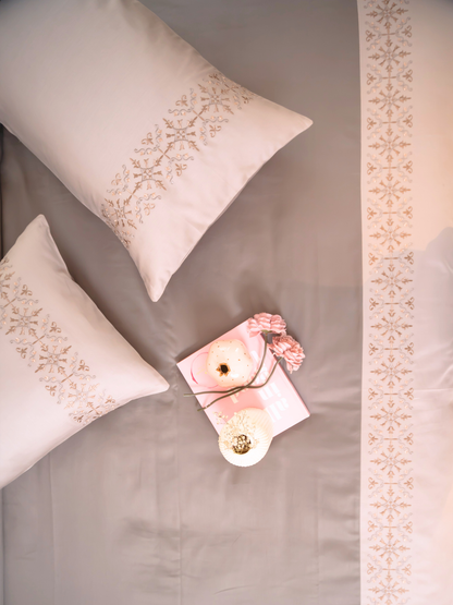 Luna Grey Cotton Embroidered Duvet Cover With Bedsheet And 2 Pillow Covers