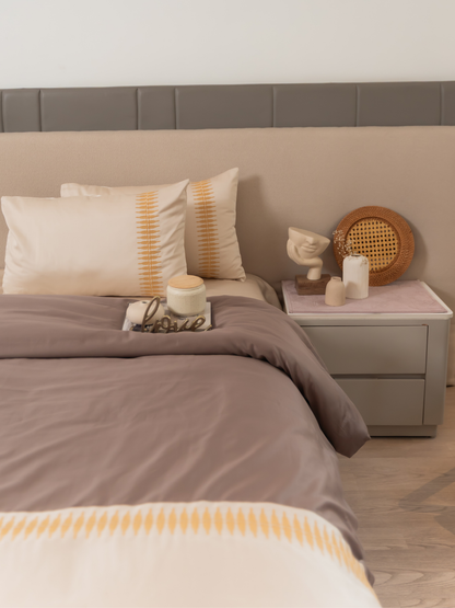 Stella Beige Cotton Embroidered Duvet Cover With Bedsheet And 2 Pillow Covers