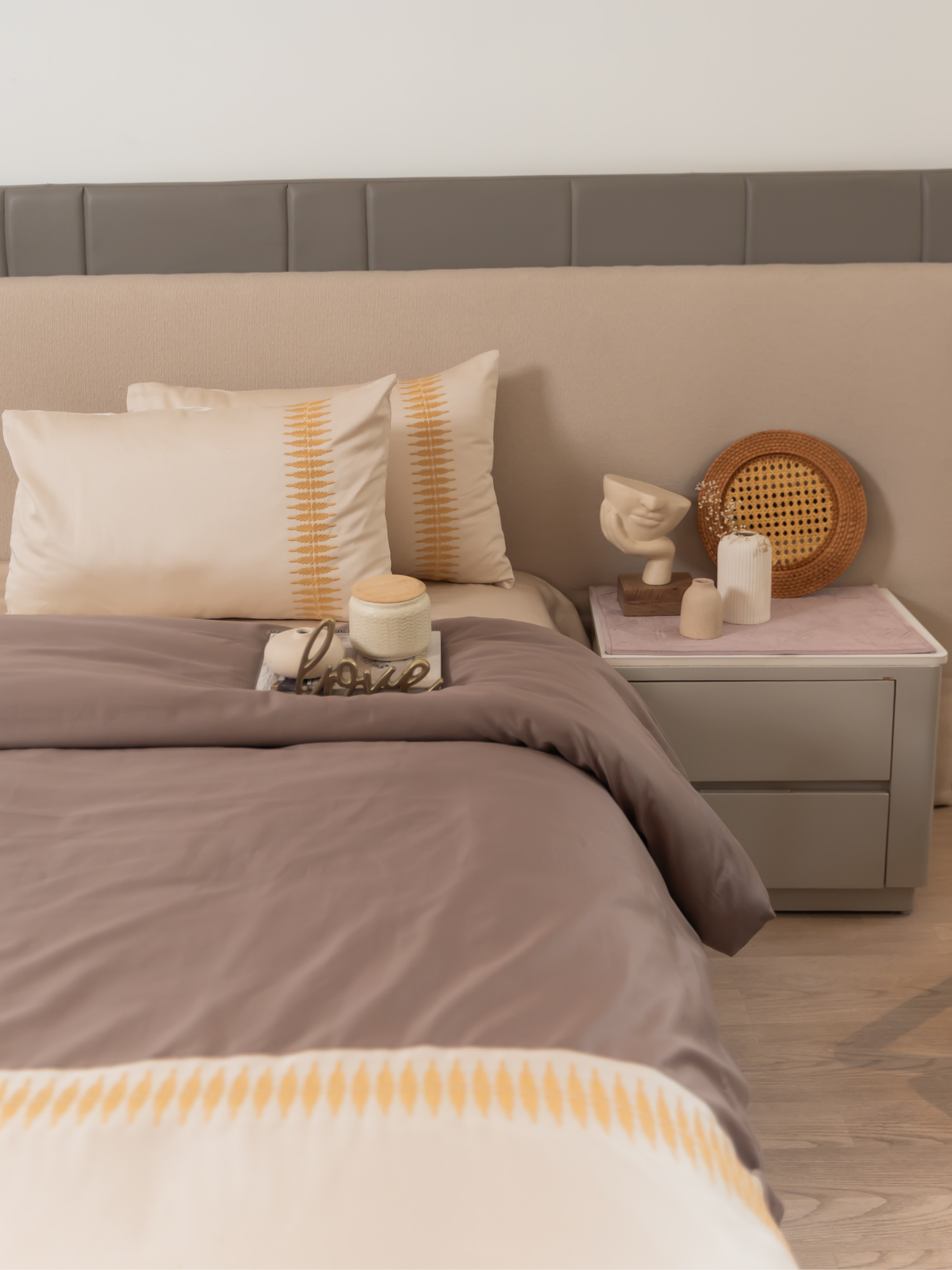 Stella Beige Cotton Embroidered Duvet Cover