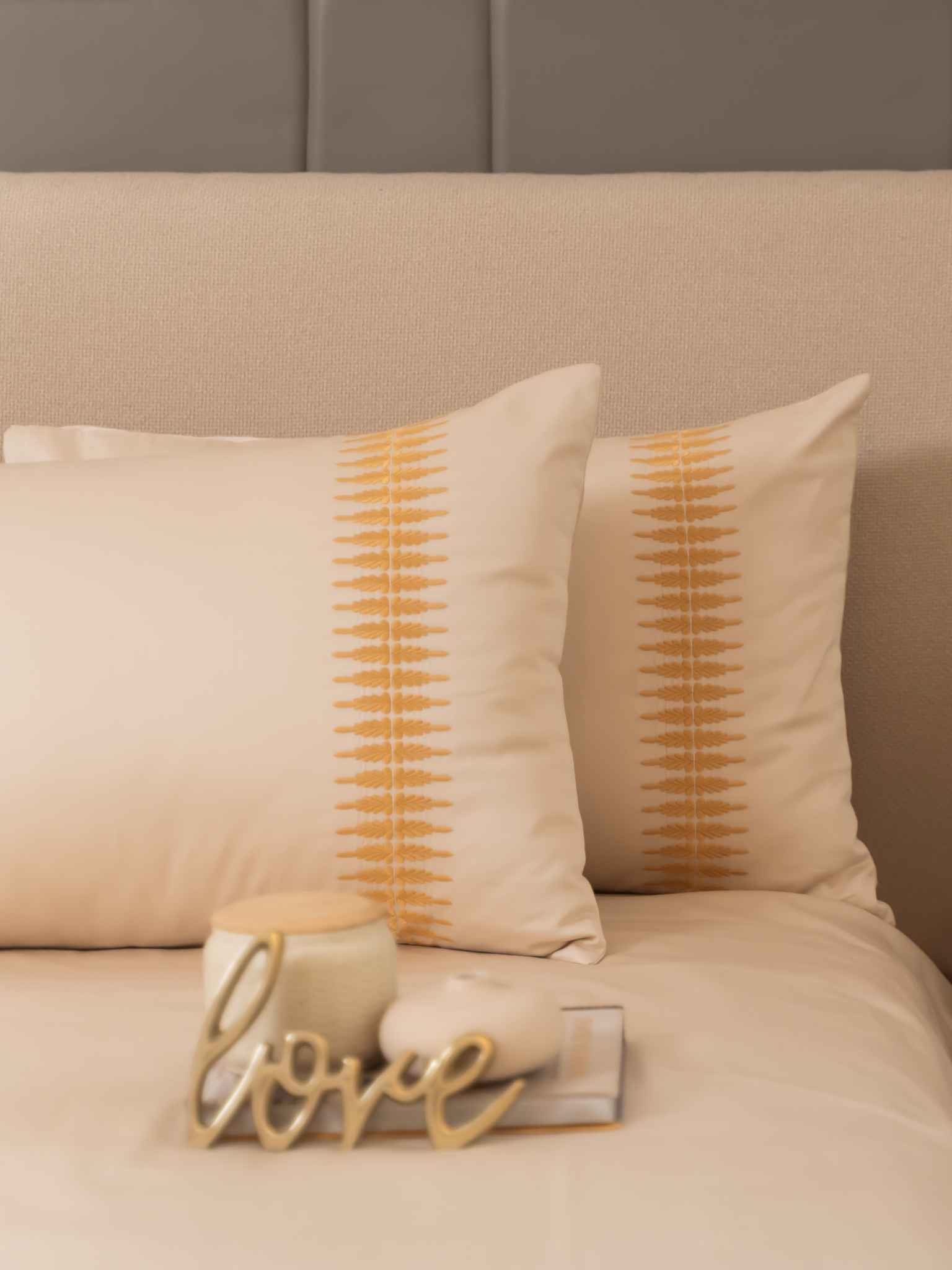 Stella Beige Cotton Embroidered Duvet Cover With Bedsheet And 2 Pillow Covers