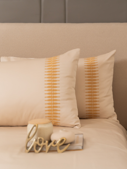 Stella Beige Cotton Embroidered Duvet Cover With Bedsheet And 2 Pillow Covers