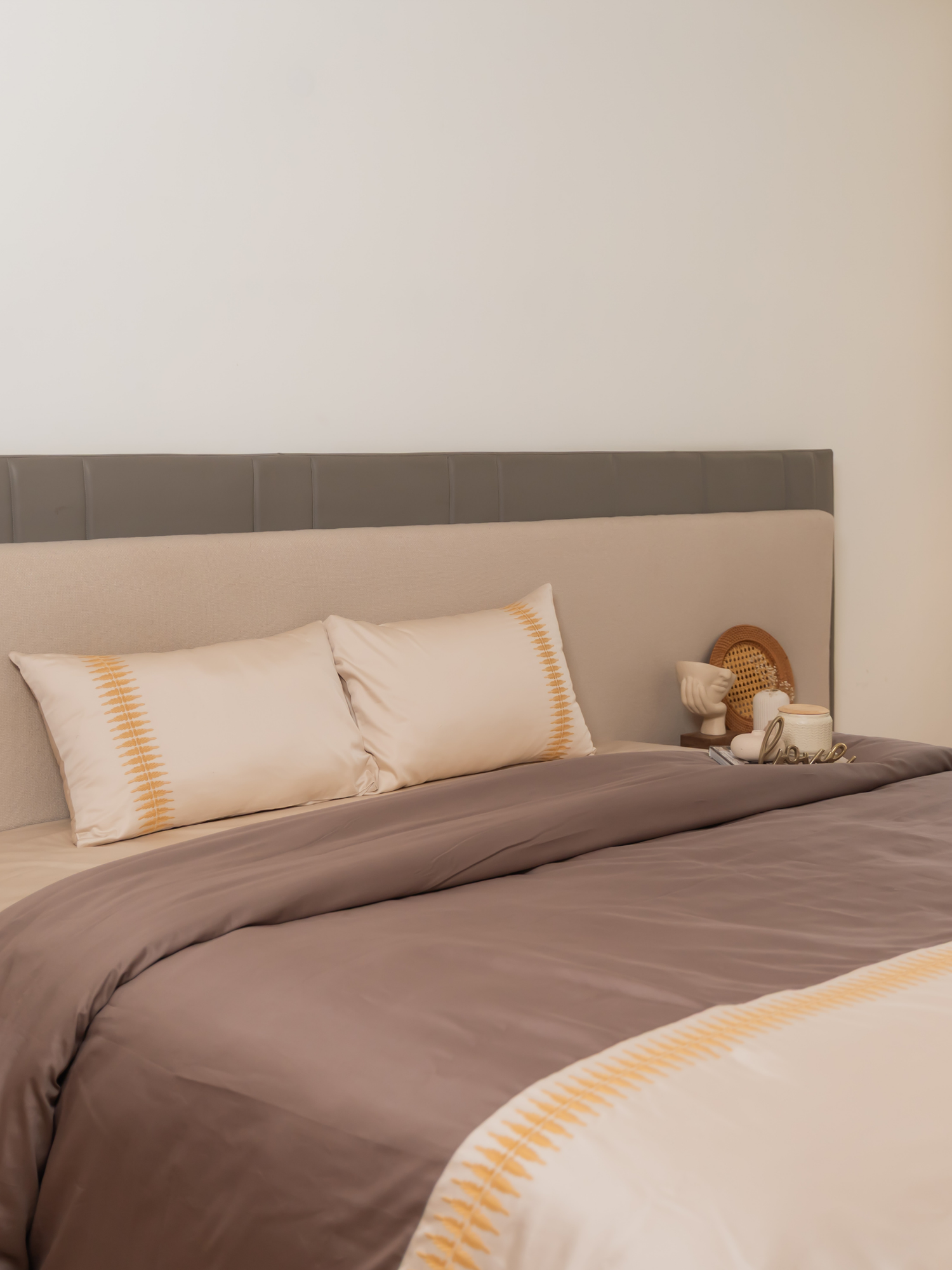 Stella Beige Cotton Embroidered Duvet Cover