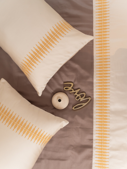 Stella Beige Cotton Embroidered Duvet Cover With Bedsheet And 2 Pillow Covers