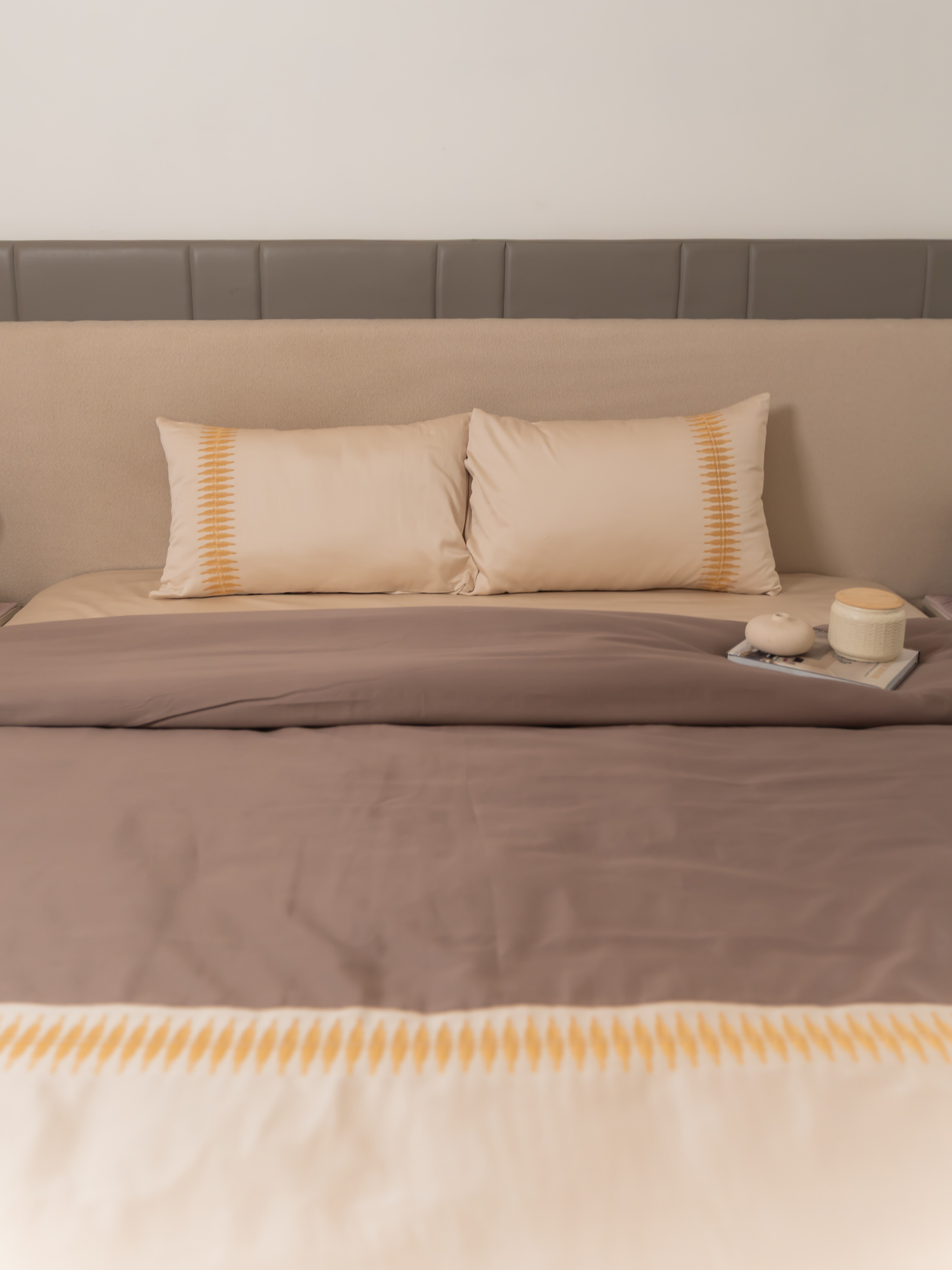 Stella Beige Cotton Embroidered Duvet Cover