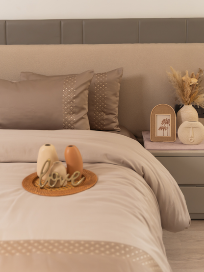 Tessa Beige Cotton Embroidered Duvet Cover