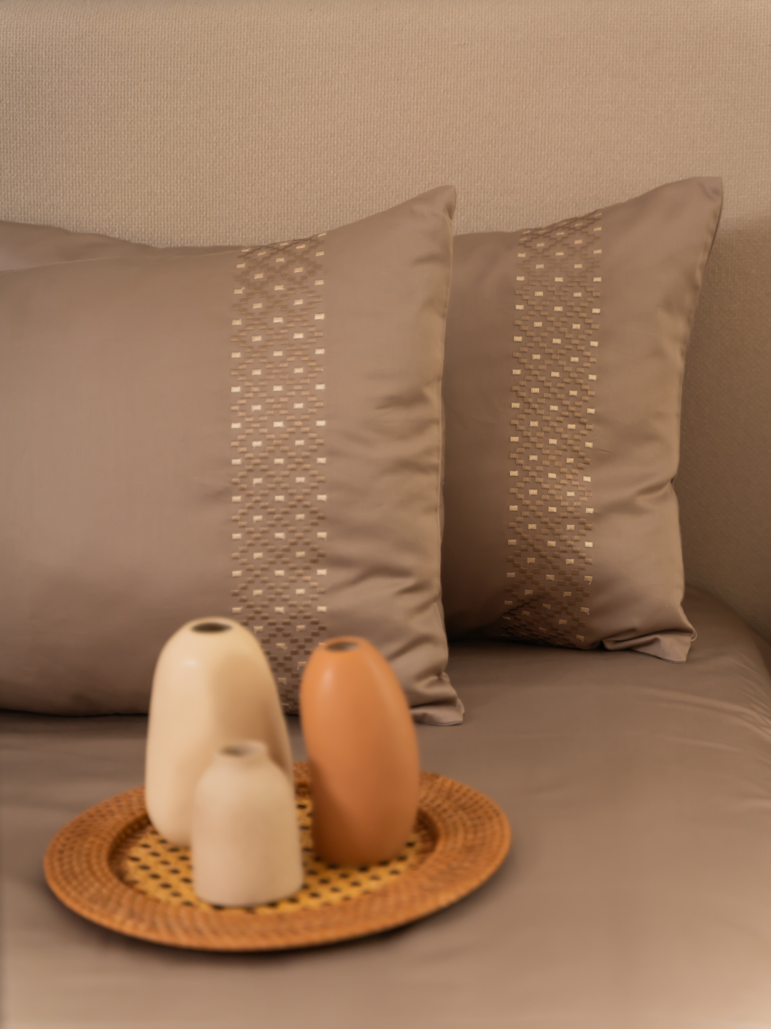 Tessa Beige Cotton Embroidered Duvet Cover