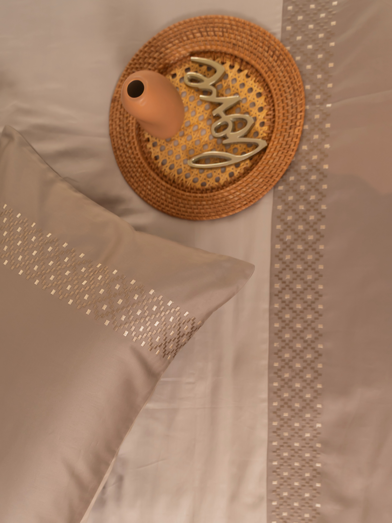 Tessa Beige Cotton Embroidered Duvet Cover