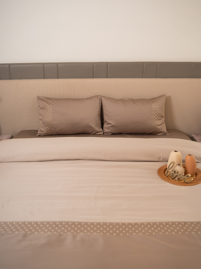 Tessa Beige Cotton Embroidered Duvet Cover