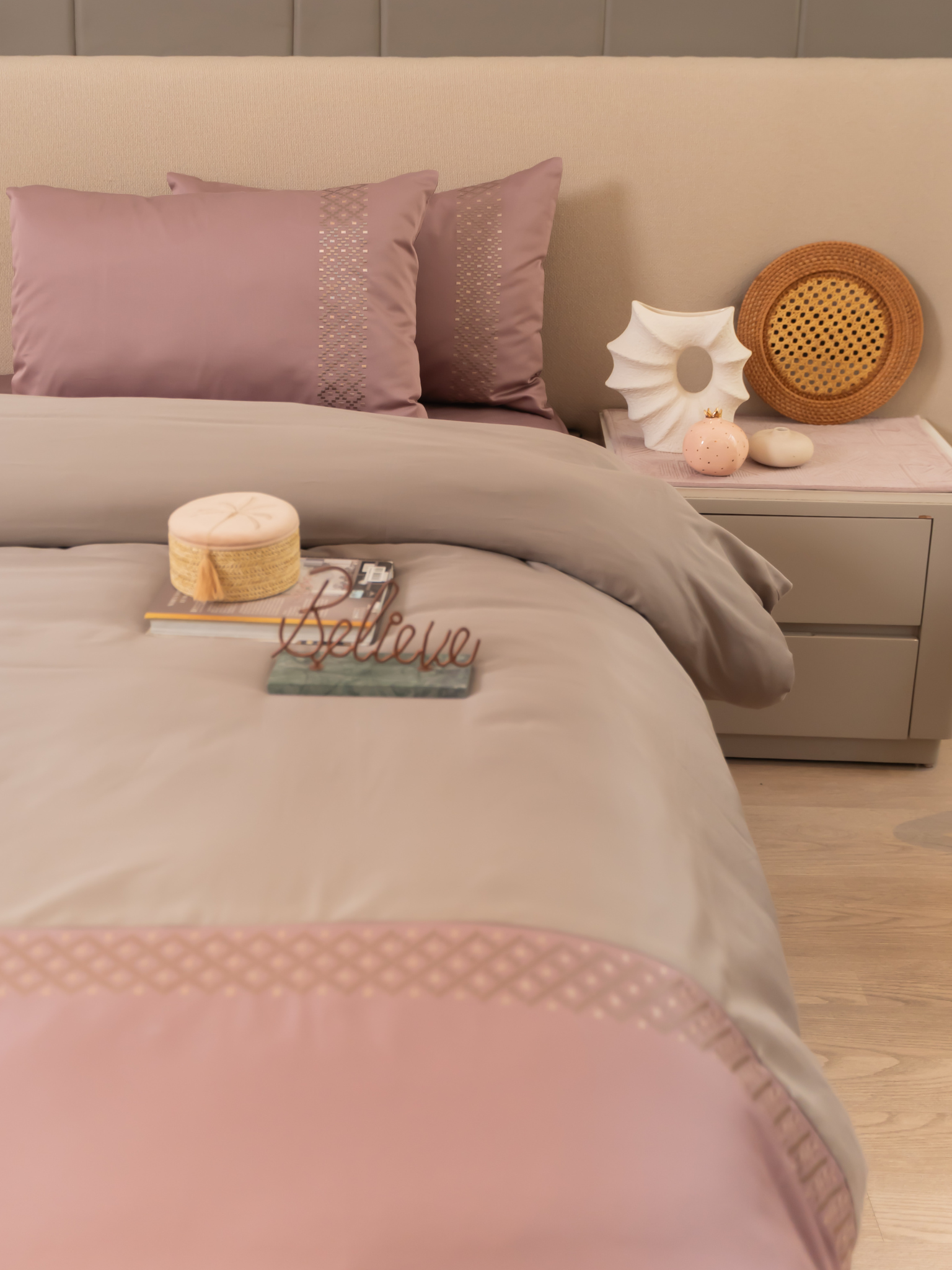 Tessa Grey Cotton Embroidered Duvet Cover with Bedsheet and 2 Pillow Covers