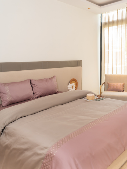 Tessa Grey Cotton Embroidered Duvet Cover