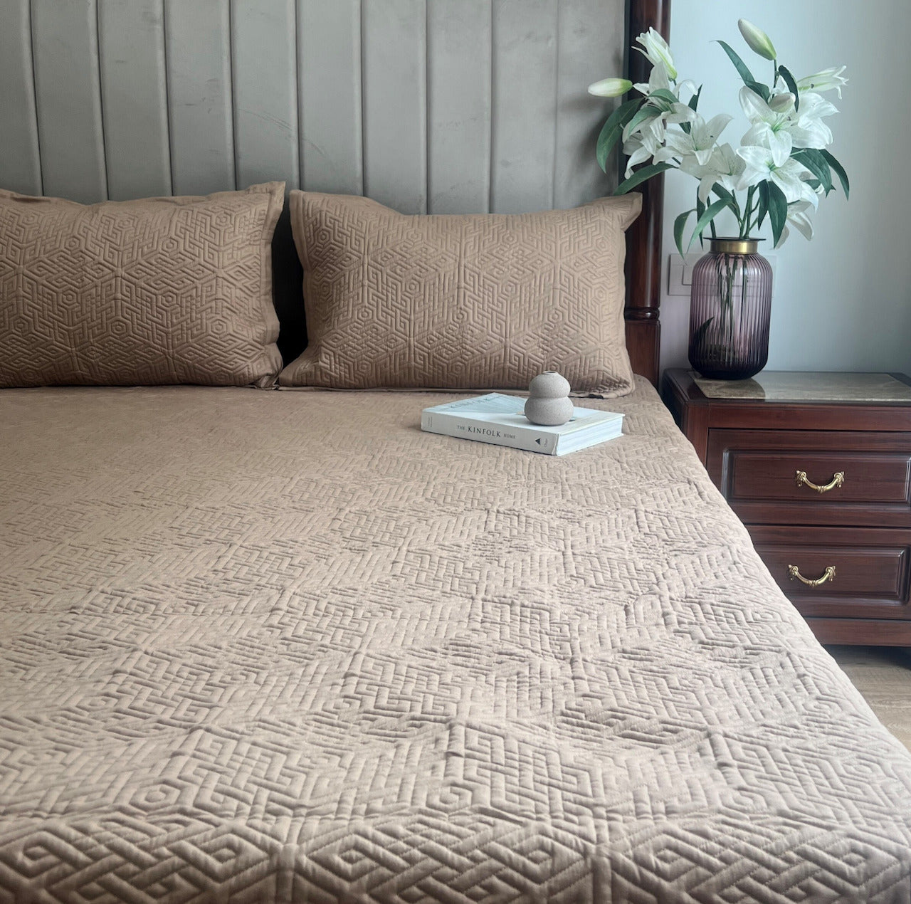 Gallant Hazel Beige Cotton Reversible Bedspread