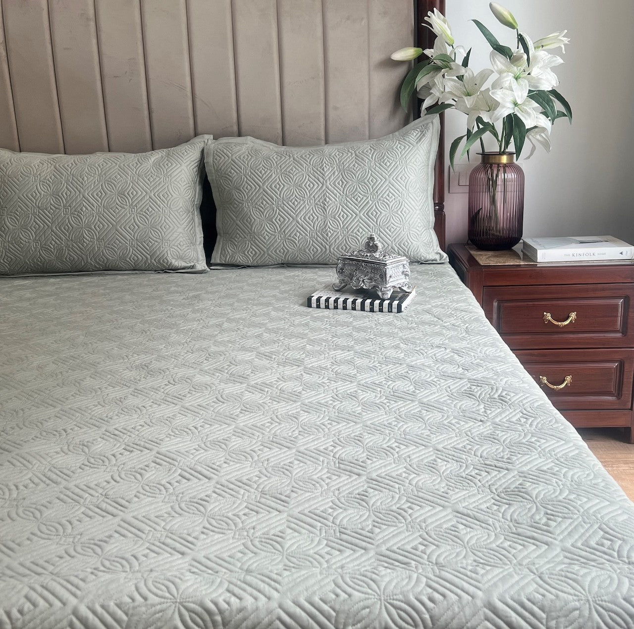 Oasis Sage Green Cotton Reversible Bedspread