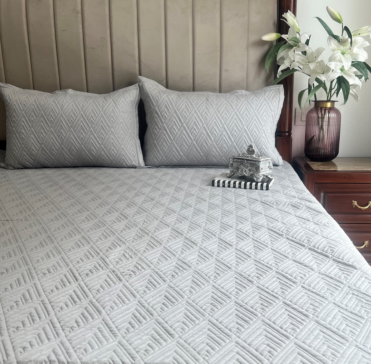 Vogue Sandstone Grey Cotton Reversible Bedspread