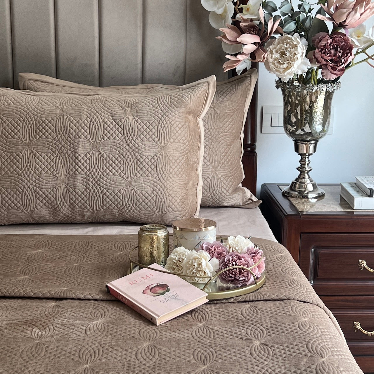 Lindo Champagne Gold Velvet Bedspread