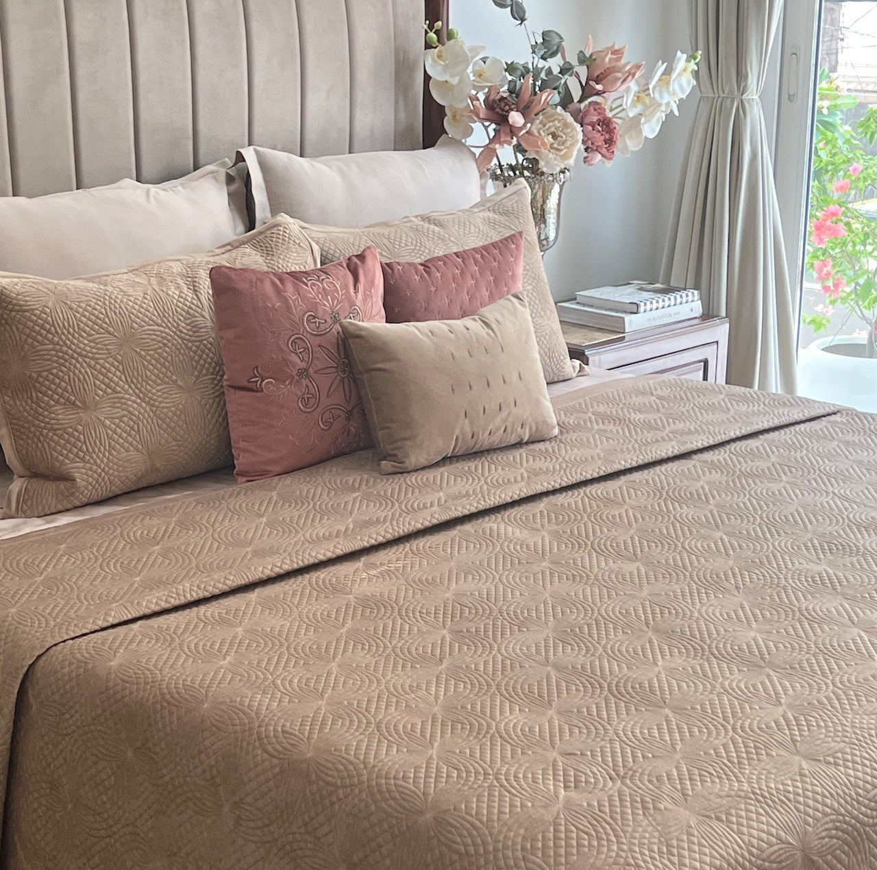 Lindo Champagne Gold Velvet Bedspread