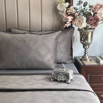 Maze Dark Grey Velvet Bedspread