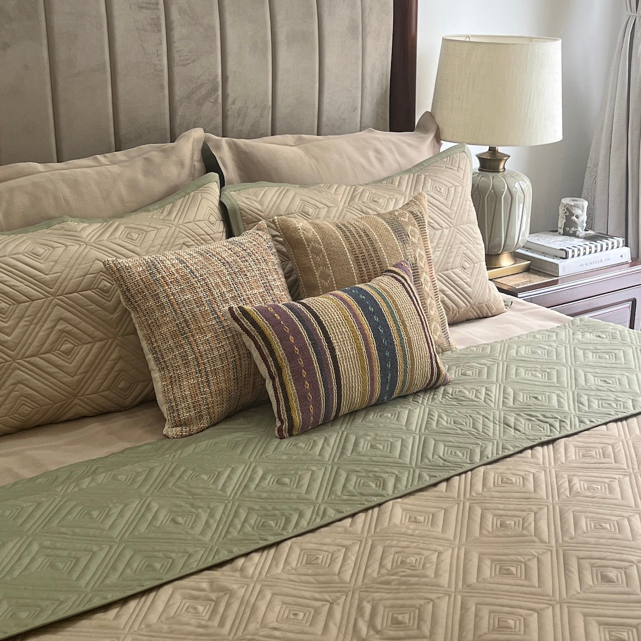 Ripple Forest Green/Sand Cotton Rich Reversible Bedspread