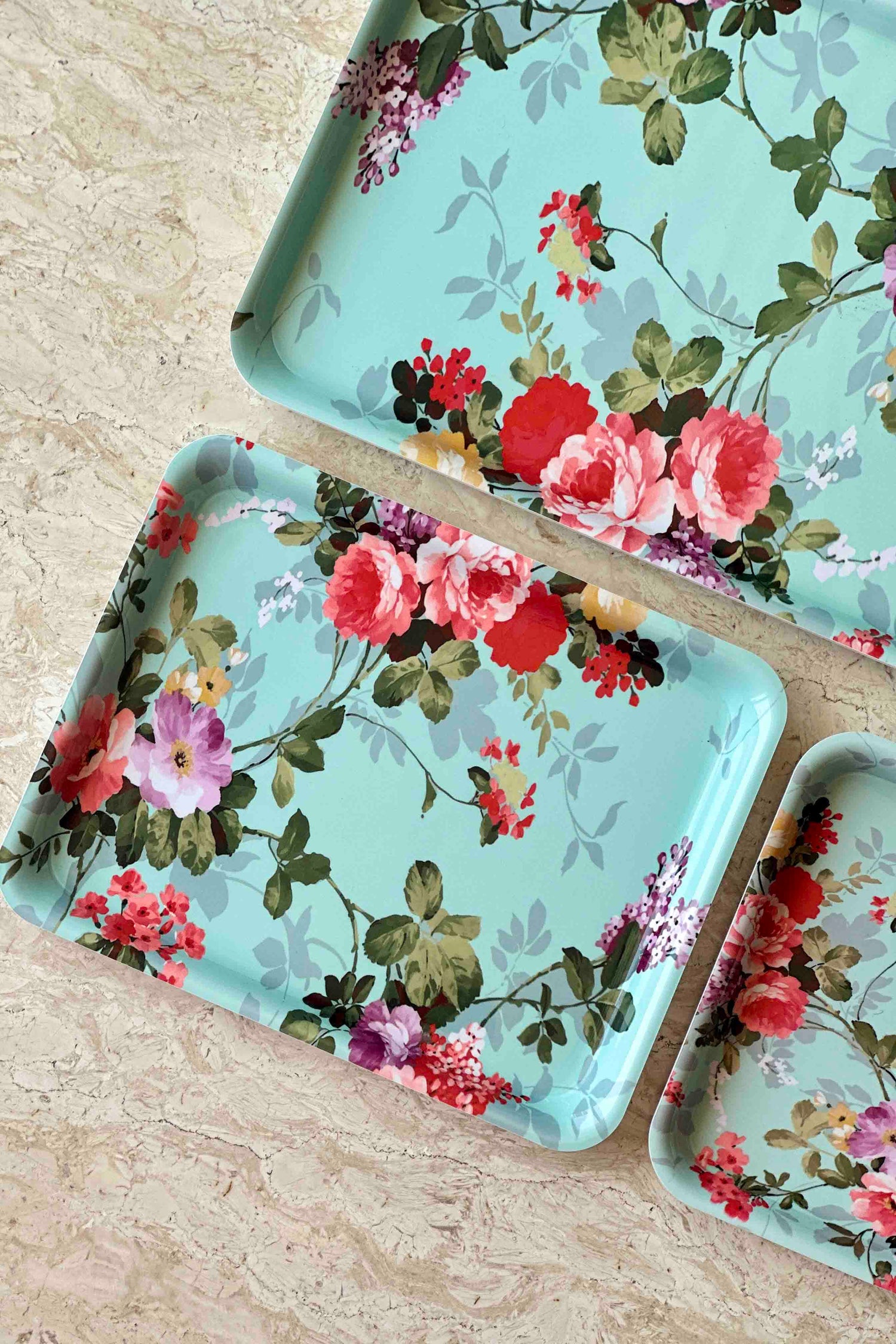 Mint Green Floral Acrylic Serving Tray - Set Of 5