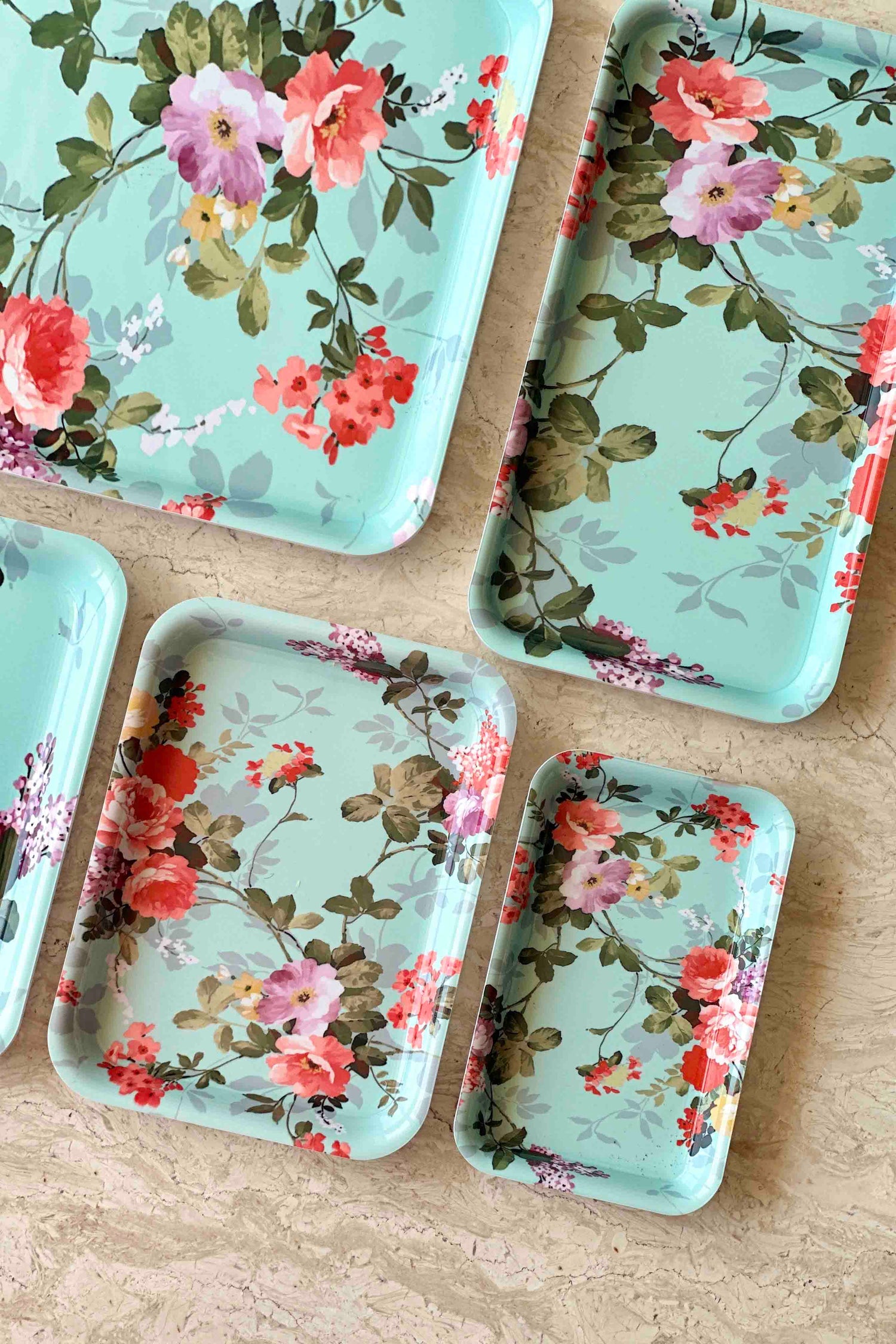 Mint Green Floral Acrylic Serving Tray - Set Of 5
