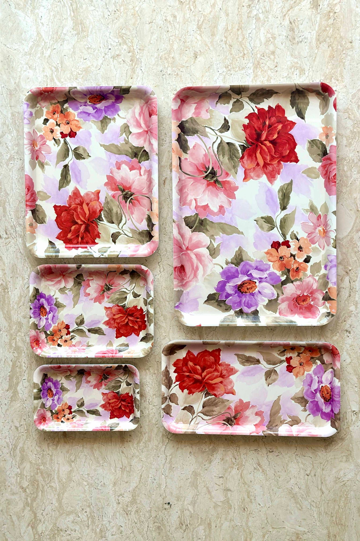 Off - White Floral Acrylic Serving Tray - Set Of 5