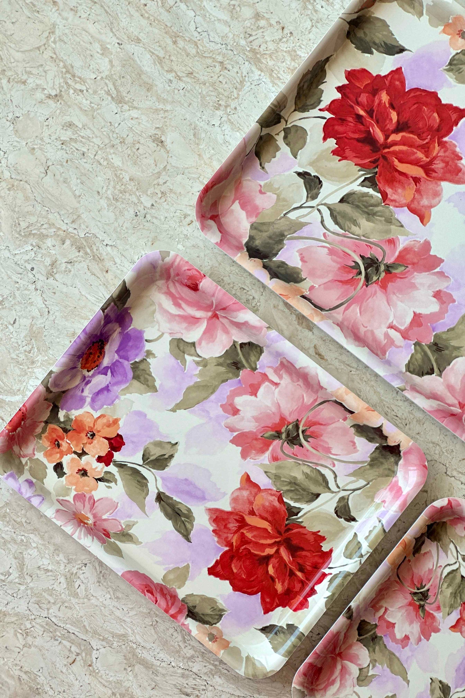 Off - White Floral Acrylic Serving Tray - Set Of 5