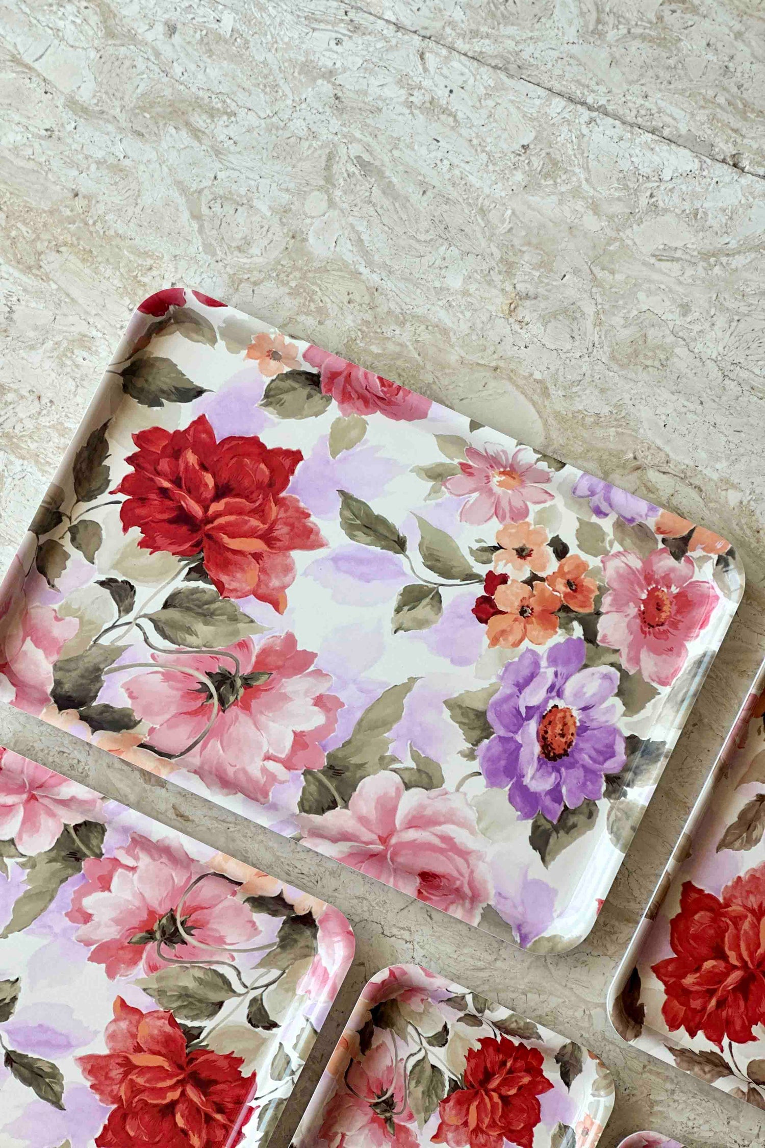 Off - White Floral Acrylic Serving Tray - Set Of 5