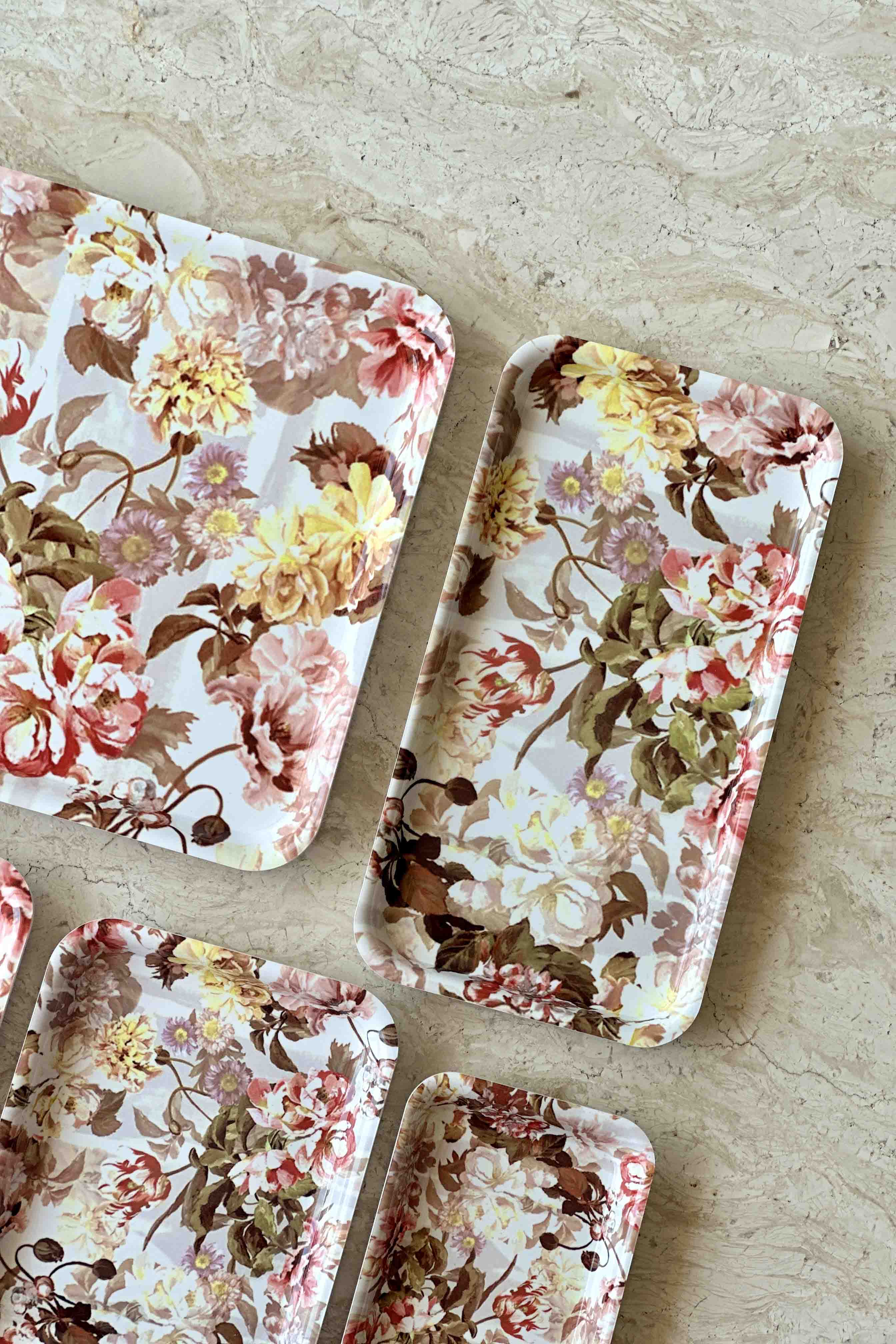 White Floral Acrylic Serving Tray - Set Of 5