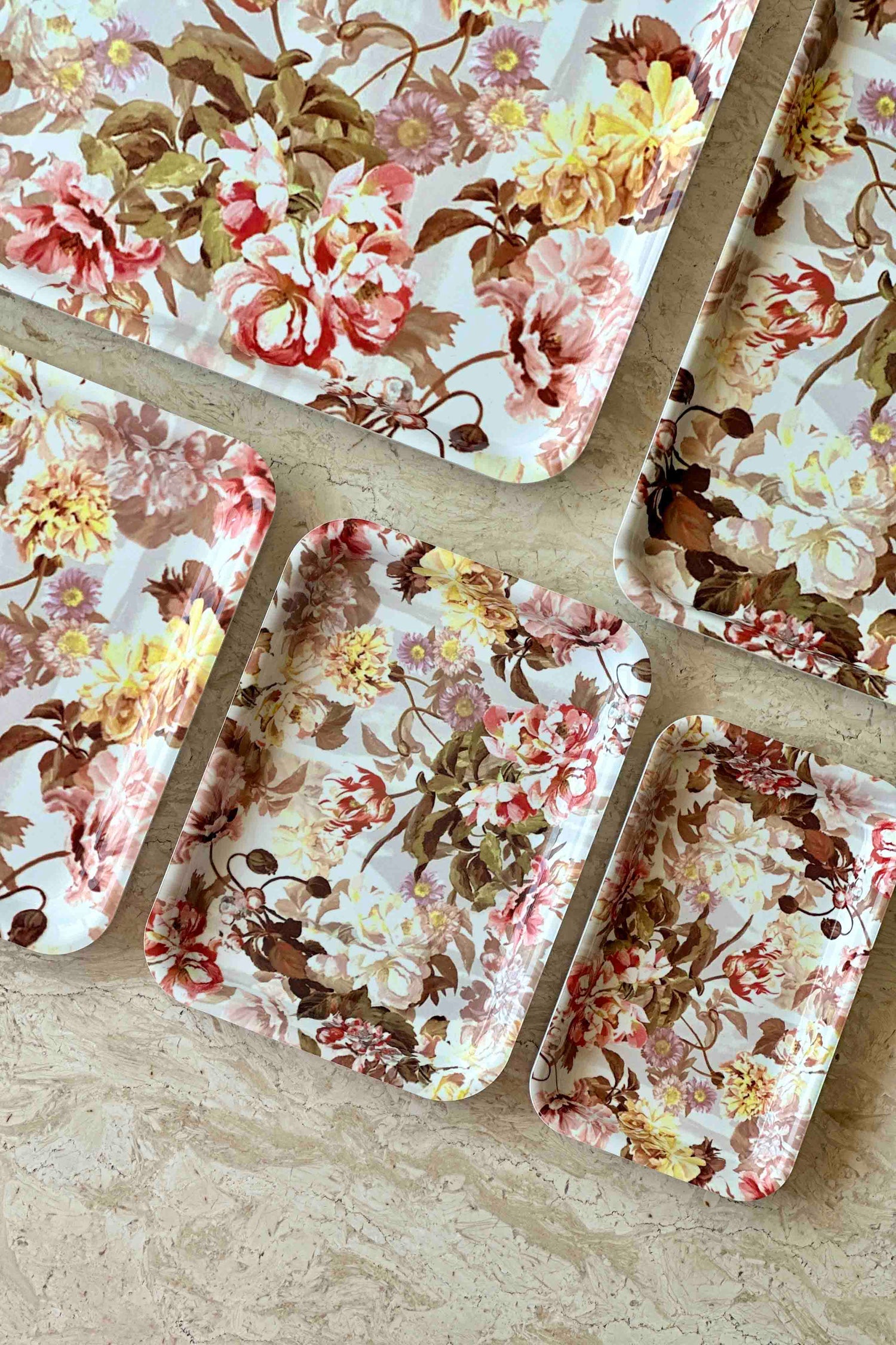 White Floral Acrylic Serving Tray - Set Of 5