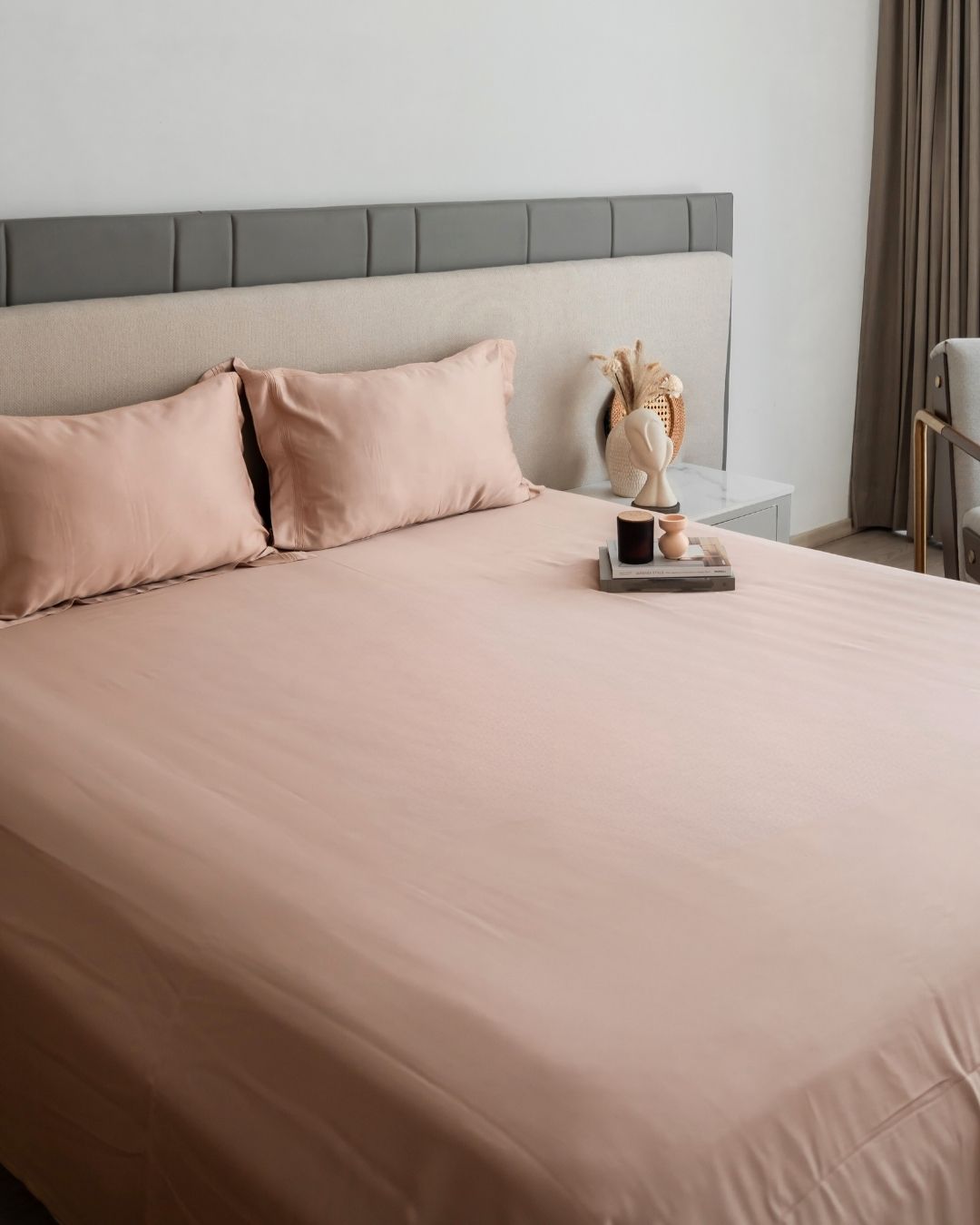 Crème (Pink) Pleated Super King Size 400TC Bamboo Bedsheet Set