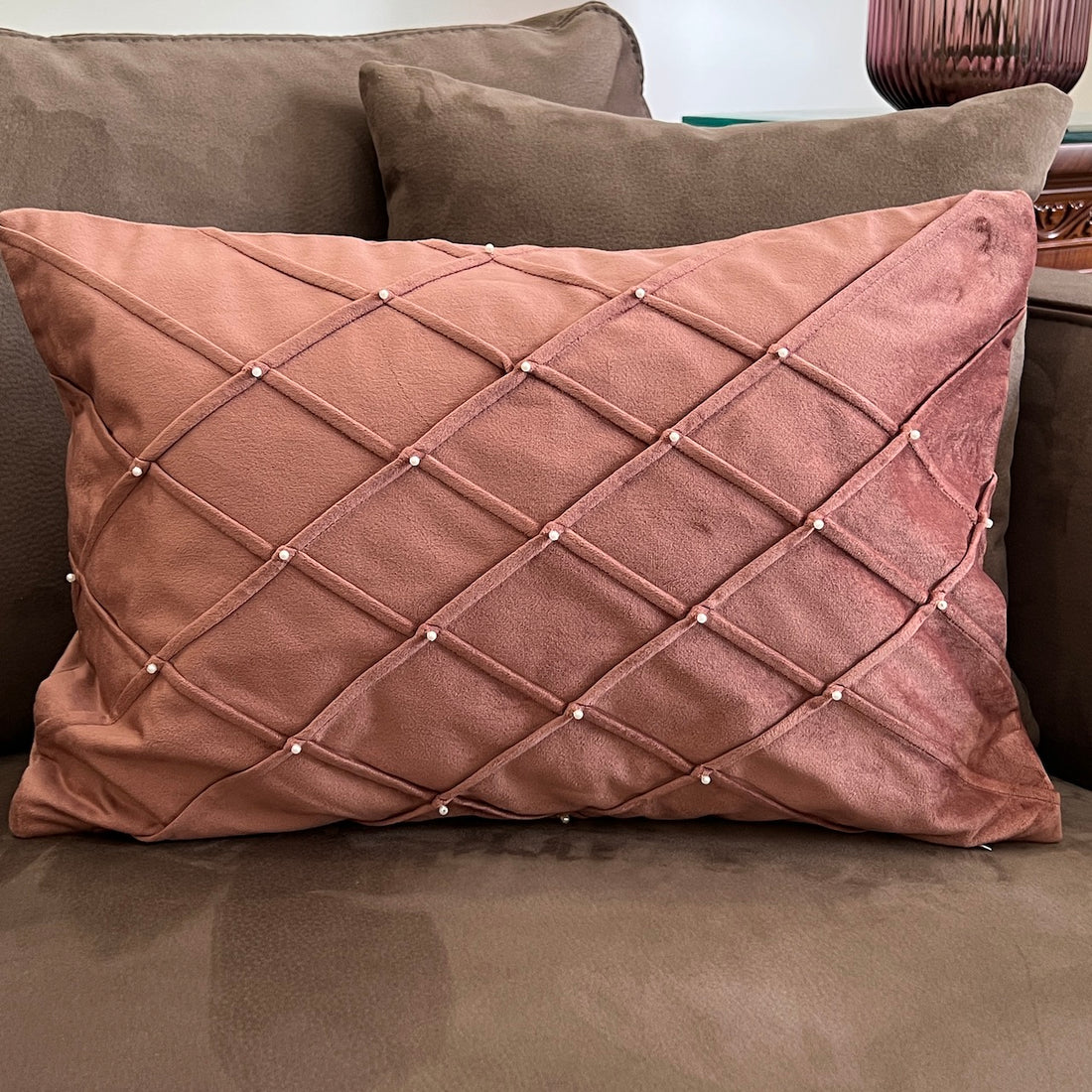 Grid Blush Velvet Cushion Cover