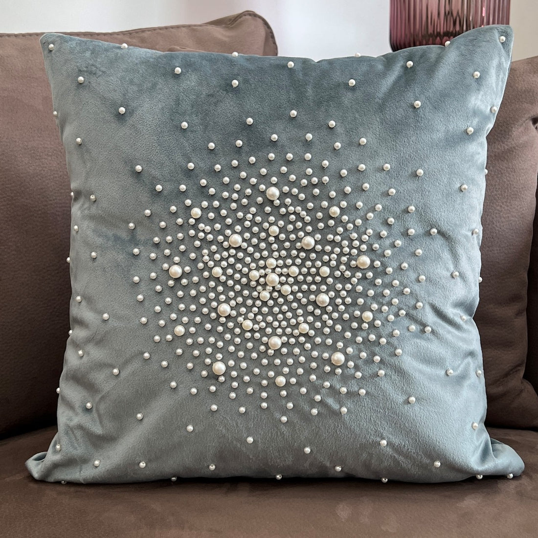 Pearl Powder Blue Velvet Cushion Cover