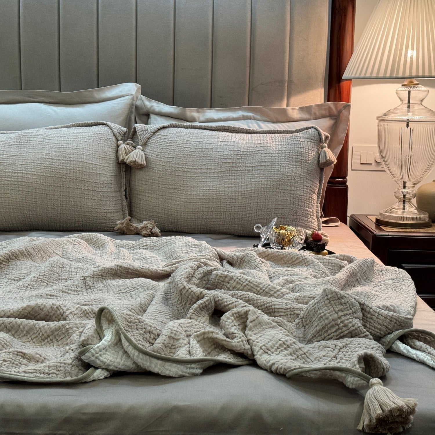 Meraki Beige Woven Bedspread Set