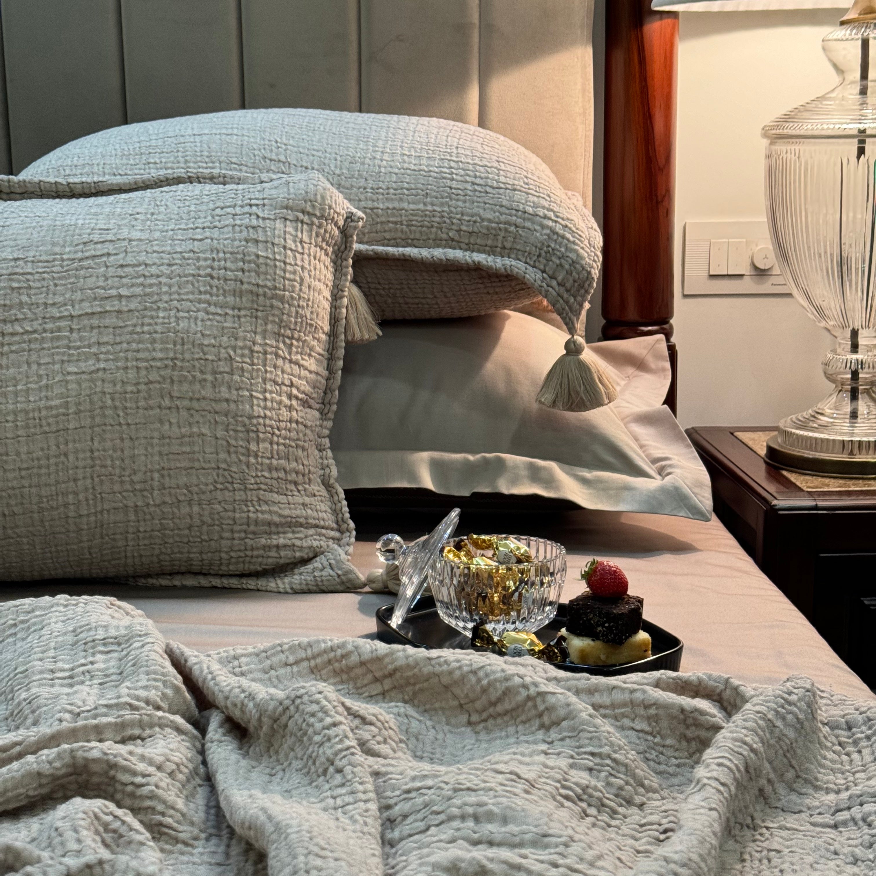 Meraki Beige Woven Bedspread Set