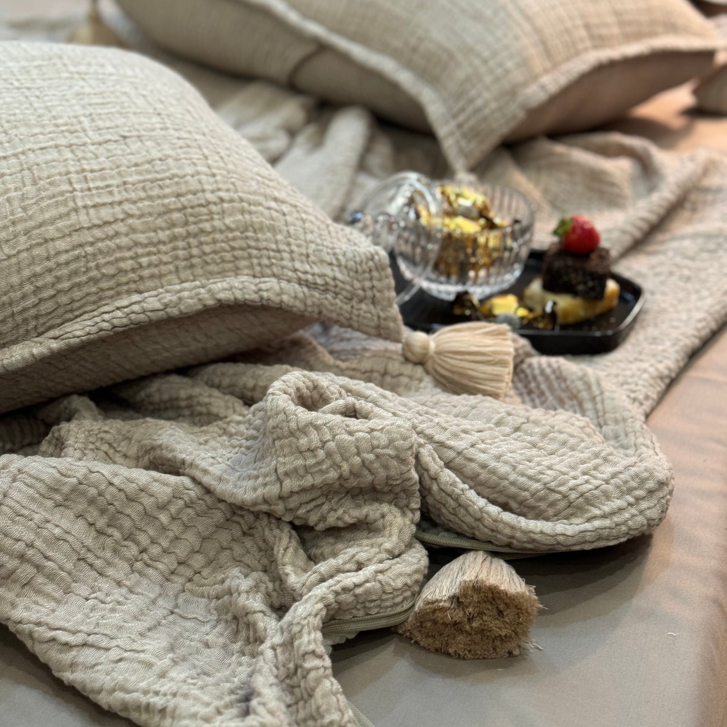 Meraki Beige Woven Bedspread Set