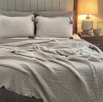 Meraki Buff Woven Bedspread Set