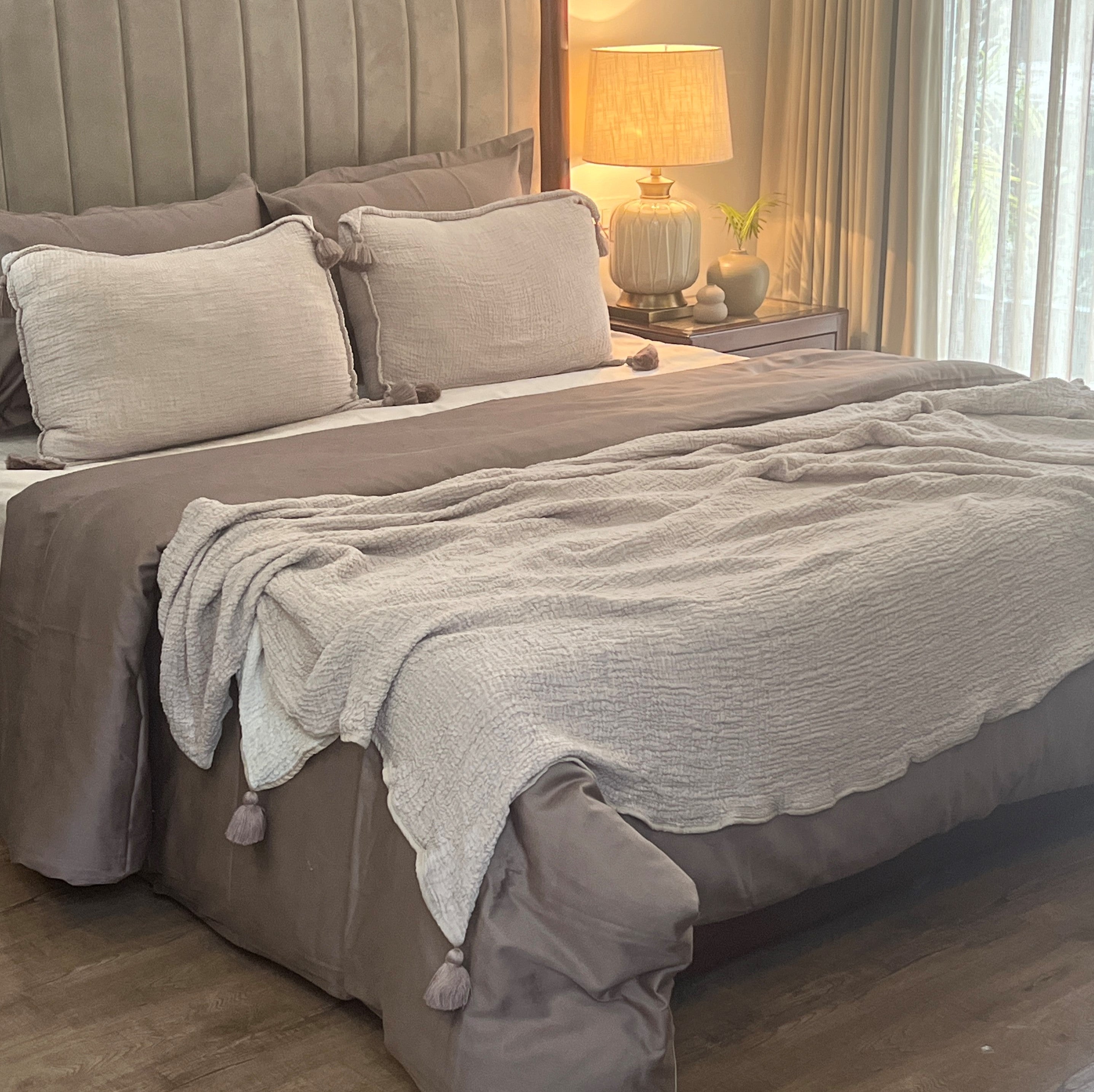 Meraki Buff Woven Bedspread Set