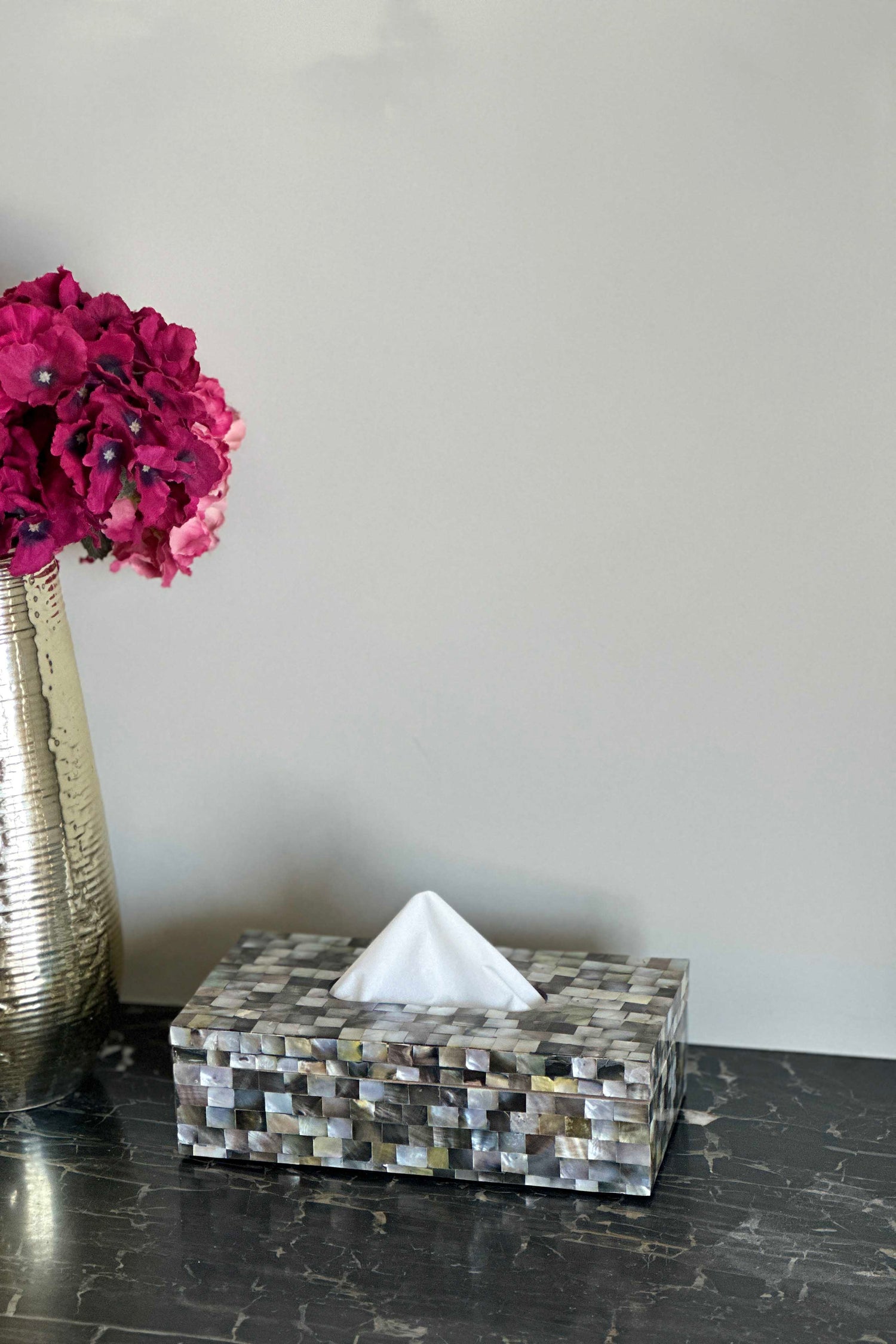 Mother Of Pearl Black Tissue Box